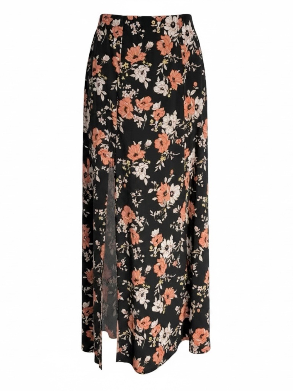 Forever 21 Black and Peach Floral Maxi Skirt with Leg Slit, Women’s Medium - Picture 3 of 9